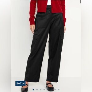 Old Navy Extra High-Rise Black Satin Cargo Pants